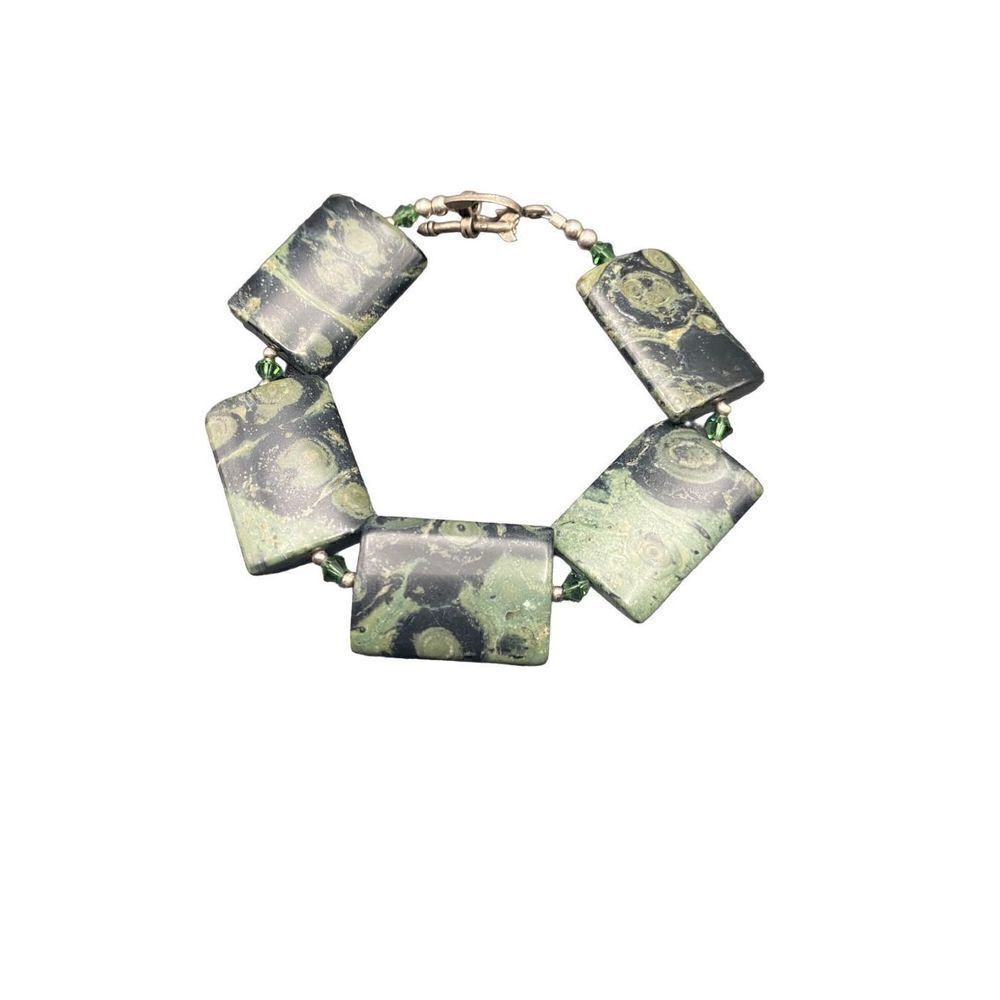 Kambamba green crocodile jasper bracelet silver toggle clasp small